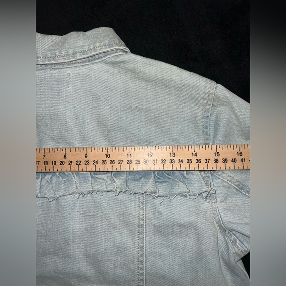 DEMOCRACY Jeans Light Blue Denim Jacket Fray Ruffle Size XS Button Down - Picture 13 of 14